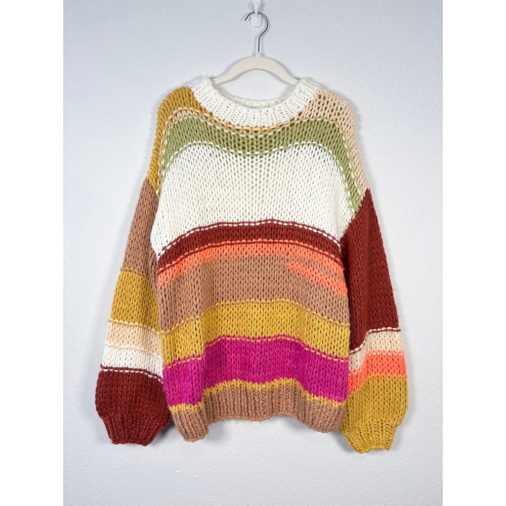 Neutral Ground Colors of The Sunset Chunky Knit Oversized Crewneck Sweater